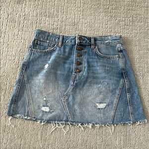 We The Free Blue A-Line Mini Skirt Casual Denim